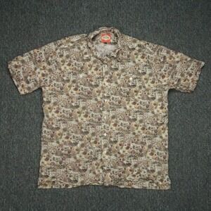 San Cristobal Shirt Mens Extra Large Brown Guayabera Desert‎ Cactus Short Sleeve